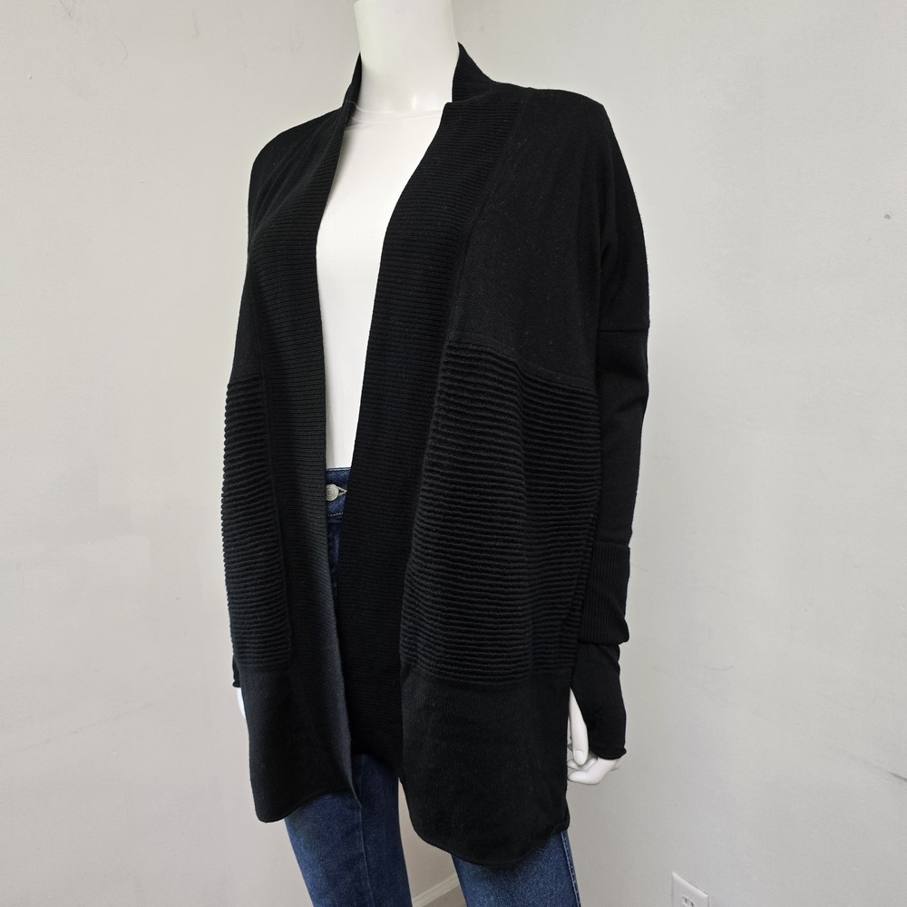 Lululemon Sit In Lotus Cardigan Sweater Merino Wool Blend Size L Black 46" Chest - Picture 2 of 9